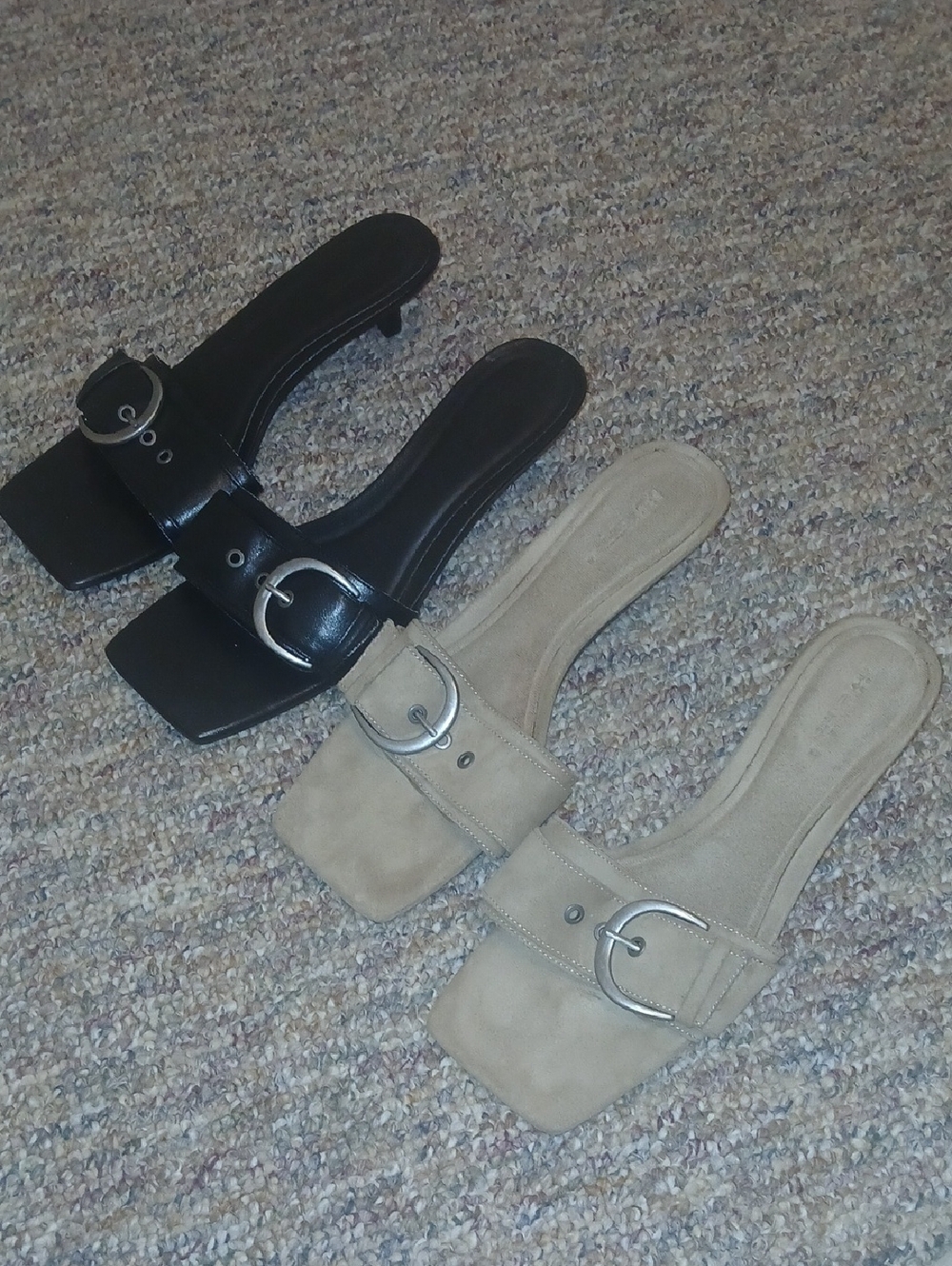 Square-Toe Buckle Slide Sandals